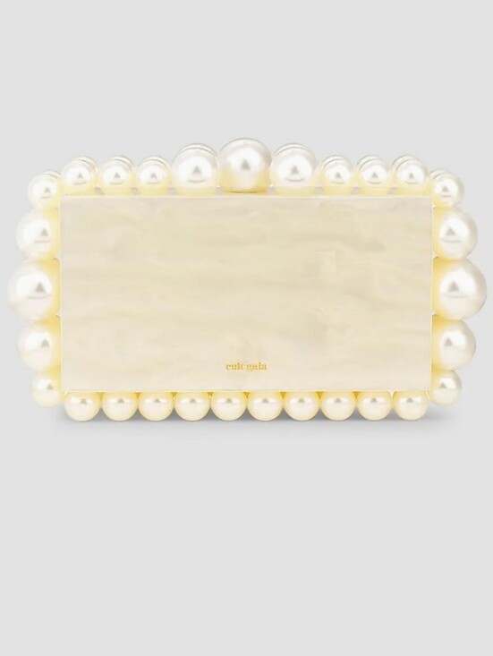 cult gaia Handbags - cult gaia Pearl-Trim Marbled Acrylic Clutch in Ivory